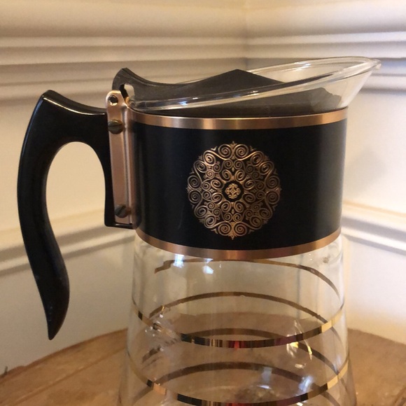 Vintage Mid Century Modern David Douglas Flameware Coffee Carafe Gold Striped - Picture 2 of 9